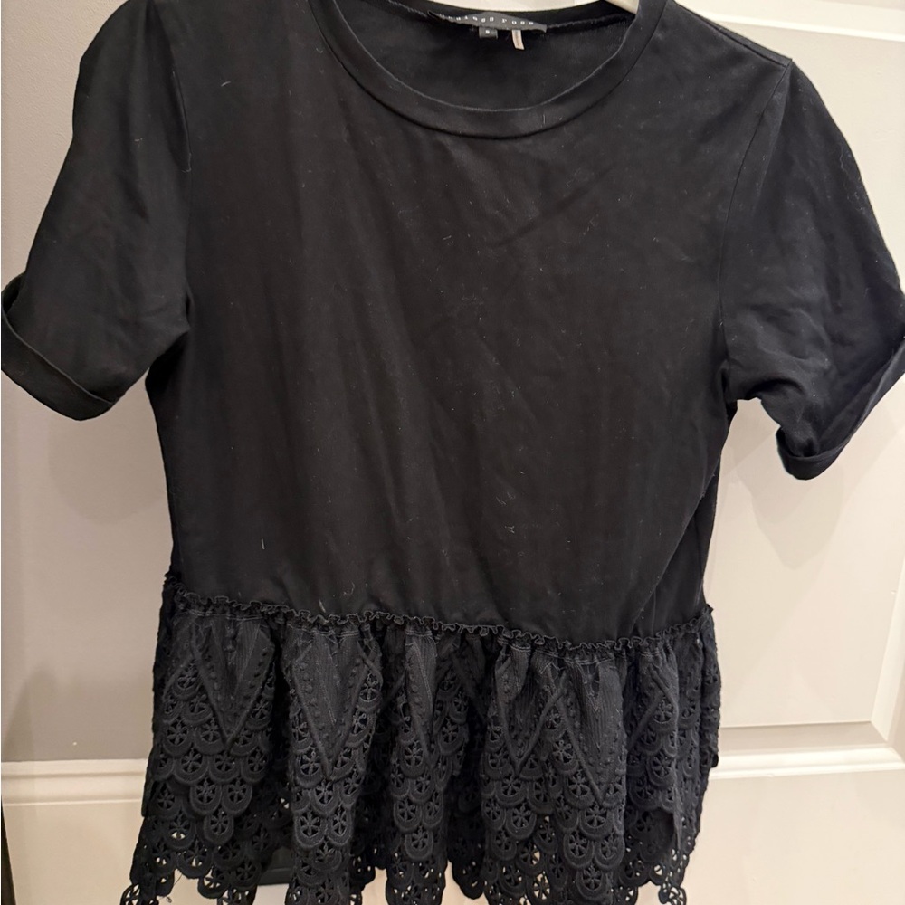 Endless Rose Black Short-Sleeve Peplum Top with Lace Hem